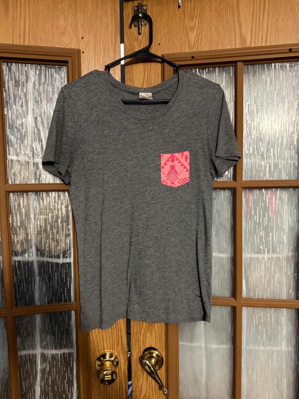 Victoria Secret PINK Gray Tee with Pink Aztec Pocket